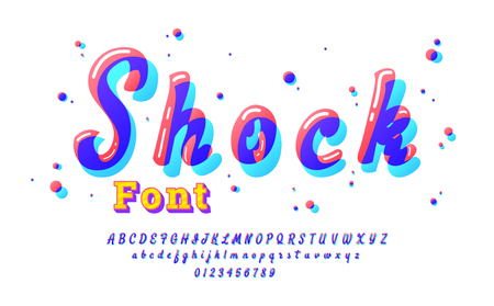 Stylish stylized alphabet with distortion effect. Isolated colorful letters with interference on white background. Vector illustrationのイラスト素材