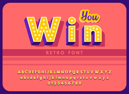 Bright retro alphabet with bulbs. Vector illustrationのイラスト素材