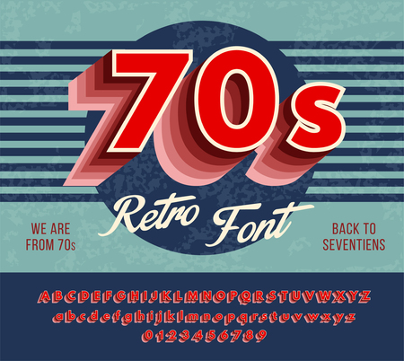 Retro alphabet with a harsh color gradation effects. Red font from 70's. vector illustrationのイラスト素材