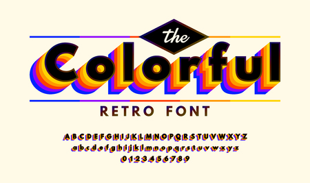 Retro alphabets with VHS look effects. Colorful 90's font isolated on white background. vector illustrationのイラスト素材