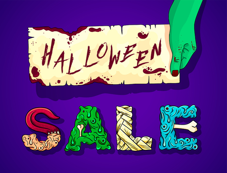Halloween sale. Banner with lettering. Sale and discount! Vector illustrationのイラスト素材