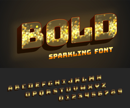 Vector bold alphabet with effect bokeh. Font with blurred night lights on background.のイラスト素材