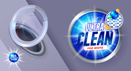 Ultra clean washing.Template for laundry detergent. Package design for Washing Powder & Liquid Detergents. Vector illustrationのイラスト素材