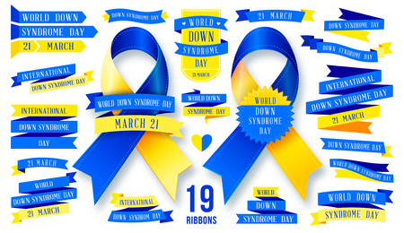Big set of ribbon for World Down Syndrome Day. Awareness ribbon.のイラスト素材