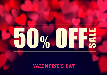 Valentines day sale background with blurred light hearts, sale and discount 50% in Valentines day holiday. vector illustrationのイラスト素材