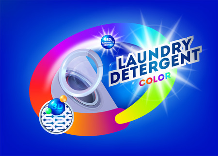 Laundry detergent for colored fabrics. Template for laundry detergent. Package design for Washing Powder & Liquid Detergents. Vector illustrationのイラスト素材