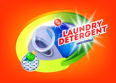 Laundry detergent for universal washing. Template for laundry detergent. Package design for Washing Powder & Liquid Detergents. Vector illustrationのイラスト素材