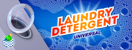 Laundry detergent for universal washing.Template for laundry detergent. Package design for Washing Powder & Liquid Detergents ads. Vector illustrationのイラスト素材