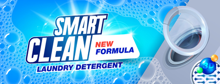 Laundry detergent for smart clean. Template for laundry detergent. Package design for Washing Powder & Liquid Detergents ads. Vector illustrationのイラスト素材