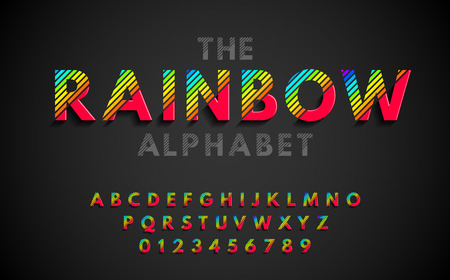 Stylish modern abstract font and alphabet with numbers. Vector colorful rainbow font from strips.のイラスト素材