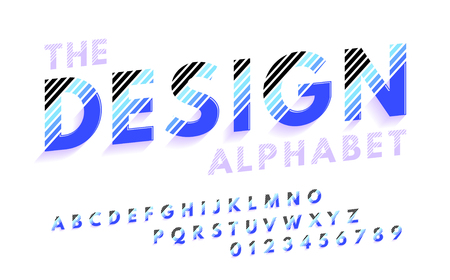 Stylish modern abstract italic font and alphabet with numbers. Vector colorful gradient font from strips.のイラスト素材