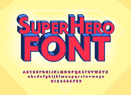Superhero abstract font and alphabet with numbers. Colorful Comics Retro Typeface. Vector Illustrationのイラスト素材