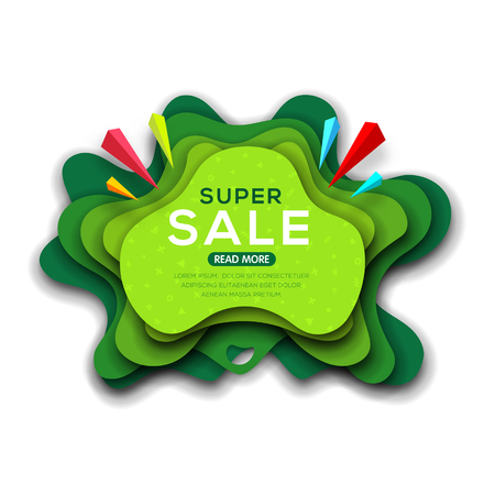 Banner template for special offers, sale, business and discounts in origami paper art style.のイラスト素材