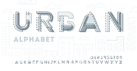 Monochrome urban modern font and alphabet made of pieces of paper.のイラスト素材