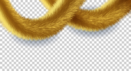 Gold fluffy tinsel for decorate, realistic Christmas garland element on transparent background. Vector illustrationのイラスト素材