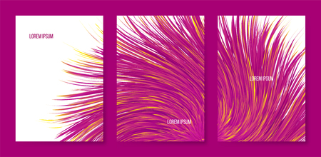 Vector abstract banners with colorful furry bunch, triptych with imitation synthetic vortex fur.のイラスト素材