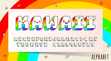 Vector kawaii font and alphabet with different emotions.のイラスト素材
