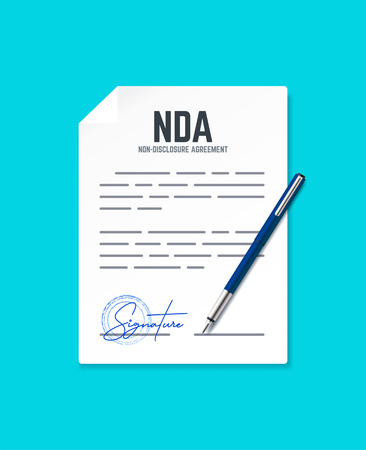 Non-Disclosure Agreement document with stamp and signature. Vector concept NDA with pen.のイラスト素材