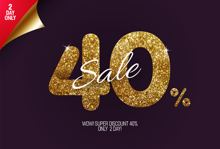 Shine golden sale 40% off, made from small gold glitter squares, pixel style. For sale and discount offers.のイラスト素材