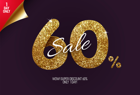 Shine golden sale 60% off, made from small gold glitter squares, pixel style. For sale and discount offers.のイラスト素材