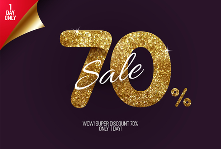 Shine golden sale 70% off, made from small gold glitter squares, pixel style. For sale and discount offers.のイラスト素材
