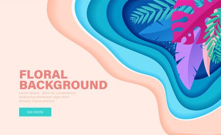 Colorful floral banner with tropical leaves for summer sales and discount. Landing pageのイラスト素材