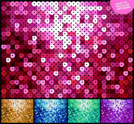 Set of sequin background. Flat vector Imitation fabric with sequins for holiday cards, design, special offers and discounts. Fashion glitter fabric.のイラスト素材