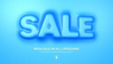Awesome banner template with convex sale word. Amazing blue banner for sale and discount. Vector illustrationのイラスト素材