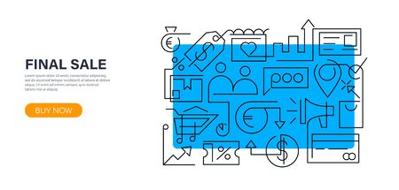 Modern creative banner design in outline style for shopping, big sale or discount. Best daily deals online. Doodle style illustration for website, banners or printed materials. Doodle design style conceptのイラスト素材