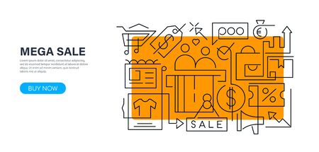 Modern creative banner design in outline style for shopping, big sale or discount. Best daily deals online. Doodle style illustration for website, banners or printed materials. Doodle design style conceptのイラスト素材