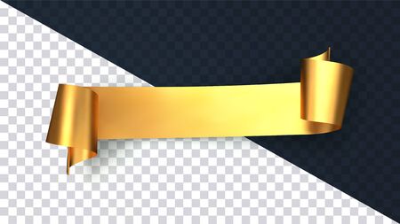 Realistic gold curved ribbon isolated on transparent background. Satin golden ribbon for greeting cards and invitations of the wedding, birthday, Valentine's Day. Vector illustration of curved tape.のイラスト素材
