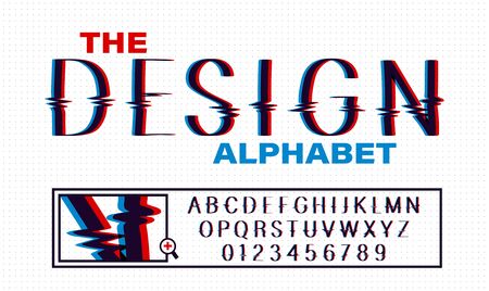 Glitch font set. Vector alphabet with glitch effect. Temporary interference. illustration on white backgroundのイラスト素材