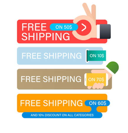 Free Shipping banners set. Banner design template for marketing. Special offer promotion or retail. Free Shipping on all orders for store shop, online store and website.のイラスト素材