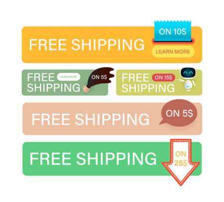 Free Shipping banners set. Banner design template for marketing. Special offer promotion or retail. Free Shipping on all orders for store shop, online store and website.のイラスト素材
