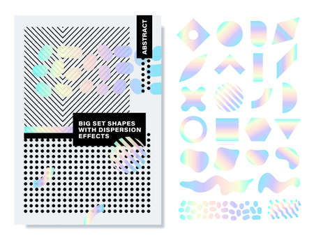 Set of shapes with dispersion effect. Colorful geometric rainbow shapes for create trendy placards, brochures, retro art, posters, covers and banners in memphis and hipster style. Vector illustrationのイラスト素材
