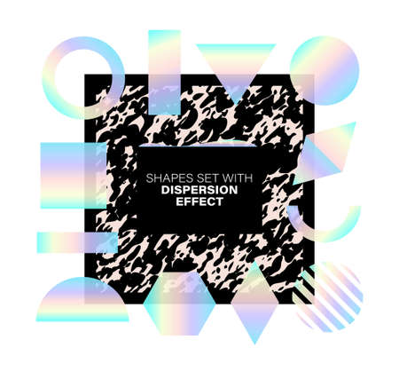 Set of shapes with dispersion effect. Colorful geometric rainbow shapes for create trendy placards, brochures, retro art, posters, covers and banners in memphis and hipster style. Vector illustrationのイラスト素材