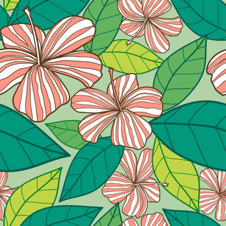 Colorful Tropical exotic palm leaves seamless pattern. Hand drawn palm leaves with contour. Floral background for fabric, textile, T-shirts and wallpaper. Jungle leaves seamless pattern.のイラスト素材