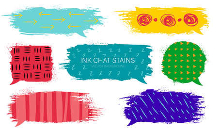 Modern grunge set of ink chat stains with hand drawing textures. Abstract speech bubbles collection. Concept for discuss social network, news, social networks, chat, dialogue speech bubbles.のイラスト素材