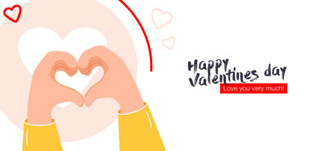I love you heart sign. Concept on Valentine day with expresses love to you, message of love using hand gestures, shapes heart with both hands.のイラスト素材