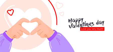 I love you heart sign. Concept on Valentine day with expresses love to you, message of love using hand gestures, shapes heart with both hands.のイラスト素材