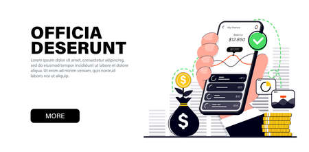 Concept in modern flat black colors for website and mobile website development on the topic payment via smartphone, cost control. budget savings, receiving dividends.のイラスト素材