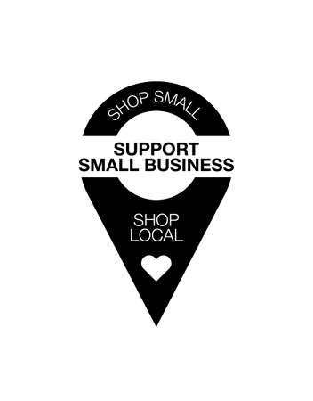 Support small business sticker. Black and white sticker or label with an appeal Buy local and support small business. Flat laconic simple designのイラスト素材