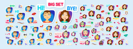 Mega Collection of stickers with Cute girls and mans for chat, messenger or sms.のイラスト素材