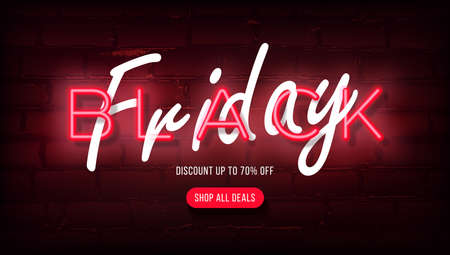 Neon banner for discounts and sales on black friday day. Modern bright poster for new year discounts and big sales.のイラスト素材