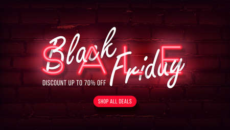 Neon banner for discounts and sales on black friday day. Modern bright poster for new year discounts and big sales.のイラスト素材