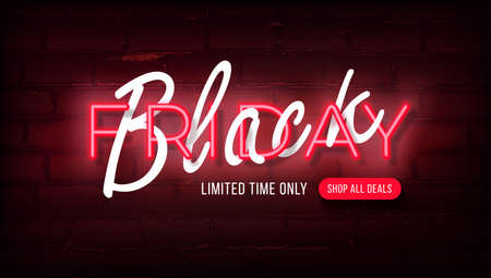 Neon banner for discounts and sales on black friday day. Modern bright poster for new year discounts and big sales.のイラスト素材