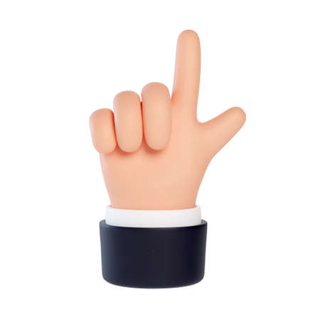 High quality 3D business hand gestures. 3d hand points index finger up. Friendly funny cartoon style isolated on white background.のイラスト素材