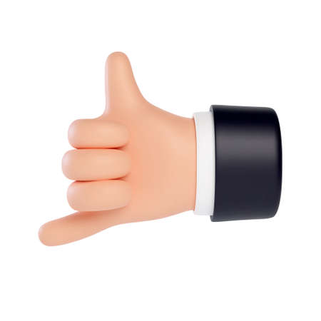 High quality 3D business hand gestures. 3d hand making shaka gesture, call me gesture. Friendly funny cartoon style isolated on white background.のイラスト素材
