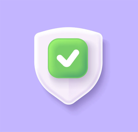 3d protection shield icon, checkmark on shield symbol, safety concept. vector illustrationのイラスト素材