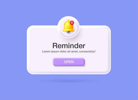 Notifications page. Reminder 3D Illustration, Business planning, events, reminder and timetable. 3d vector Illustrationのイラスト素材